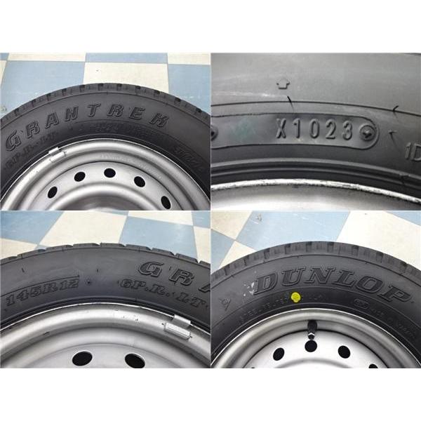 スズキ軽トラック 145R12 6P 夏タイヤセット 【中古】スズキスチール 12X3.5+45 4H100 【新品】2023年製 ダンロップ グラントレックTG4 145｜tire-shop-tread｜07