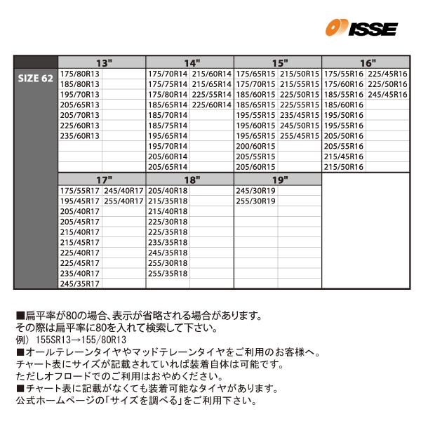 ISSE（イッセ） 日本正規モデル スノーソックス タイヤチェーン サイズ