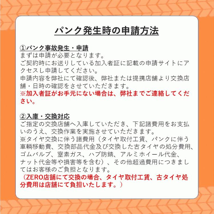 タイヤパンク補償 Dプラン 4本合計 60,000円超〜80,000円以下対象