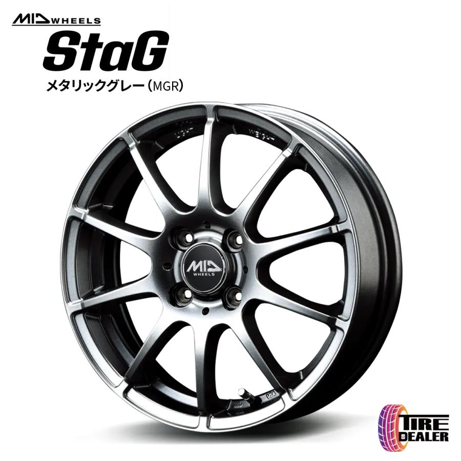 MID WHEELS StaG スタッグ  14インチ 5.5J インセット:48 4H100  メタリックグレー  アルミホイール4本セット  ルーミー  900系 パッソ 700系 等に | シュナイダー
