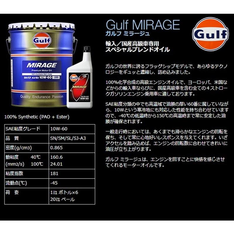 Gulf ガルフ エンジンオイル Racing SPEC MIRAGE / ミラージュ 10W60 SN/SM/SL/SJA3 全合成油