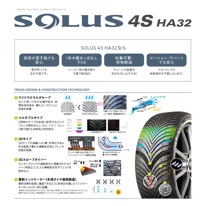 送料無料 KUMHO 175/65R14 82T SOLUS 4S HA32 ソルウス クムホ オールシーズンタイヤ 兼用 夏冬兼用 4本セット  メーカー直送