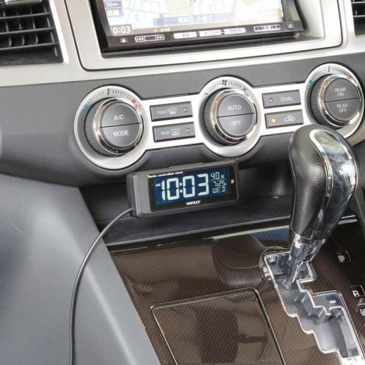 電波時計 USB接続で常時点灯 白色LED バックライト式 電池付属 大型液晶 角度調整可 デジタル表示 見やすい 車用 ナポレックス Fizz-1083 | NAPOLEX | 02