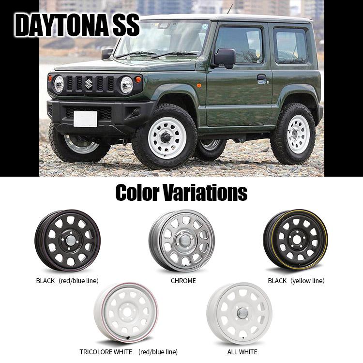 タイヤホイール4本セット DAYTONA SS 14x5.0J 4/100 +42 BLACK (red/blue line) MUDSTAR RADIAL A/T 155/65R14 軽自動車 N-BOX タント スペーシア ワゴンR｜tireshop4u｜02