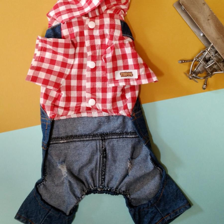 ドッグウエア チェック柄 小型犬 夏 猫服 中型犬 シャツ 女の子 春 デニム 犬服 重ね着風 ペット服 サロペット