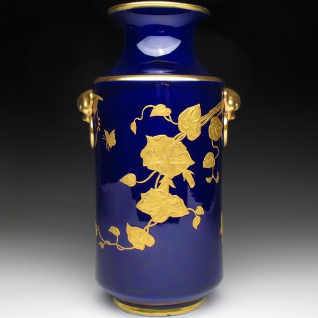ブラウン―ウエストヘッド，ムーア＆Co 藍地朝顔絵 花瓶 22cm 