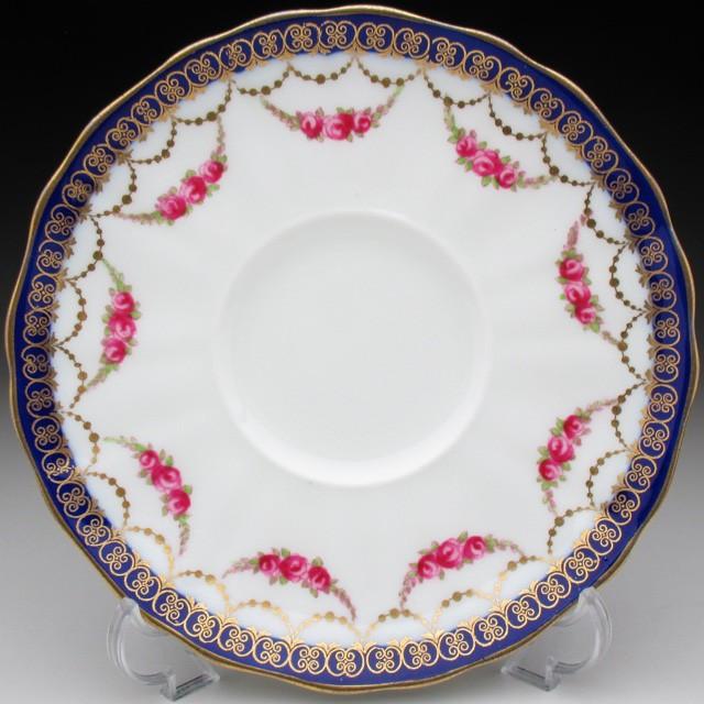 コウルドン 藍縁金彩薔薇花綱文 カップ＆ソーサー アンティーク 1905年 