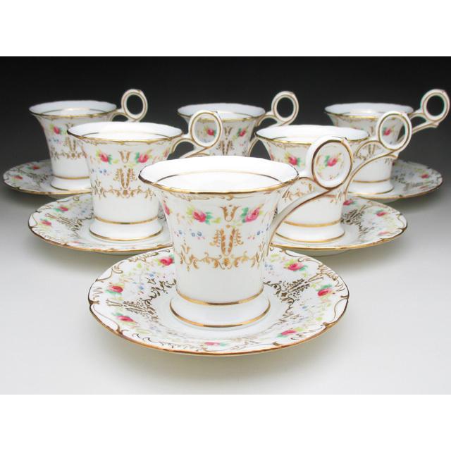 コウルドン 藍縁金彩薔薇花綱文 カップ＆ソーサー アンティーク 1905年