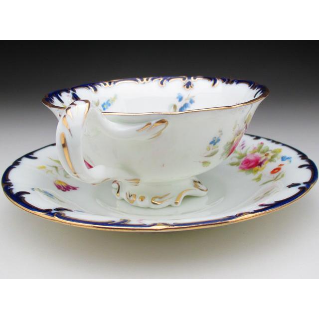 コウルドン 藍縁金彩花絵 カップ＆ソーサー アンティーク 1905年 (b