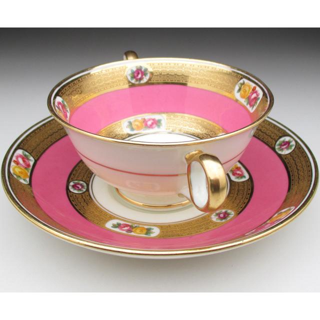 クーポン対象外 コウルドン ピンク地金彩薔薇絵 1905年 アンティーク カップ ソーサー カップ ソーサー Mecila Net