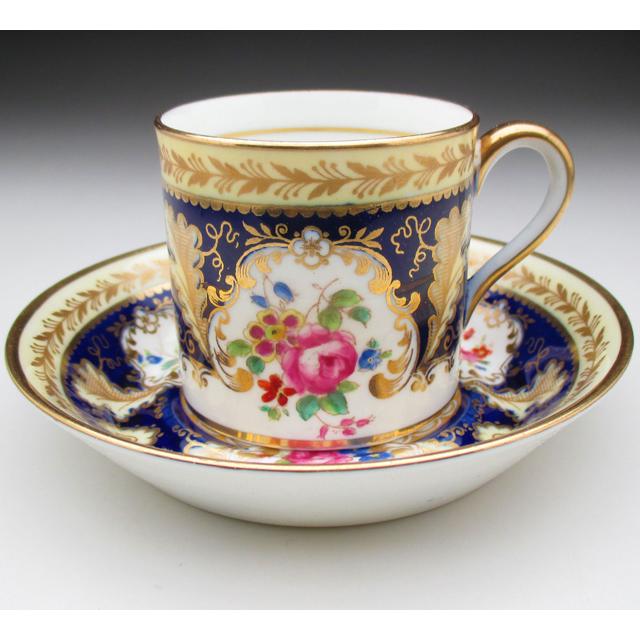 コウルドン 藍地金彩花絵 カップ&ソーサー アンティーク 1920年 コウルドン 藍地金彩花絵 カップ&ソーサー アンティーク 1920年