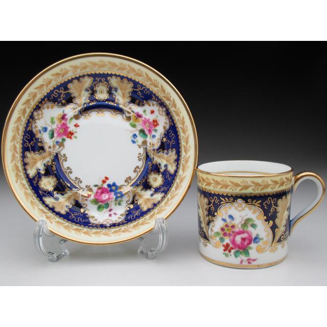 コウルドン 藍地金彩花絵 カップ&ソーサー アンティーク 1920年 コウルドン 藍地金彩花絵 カップ&ソーサー アンティーク 1920年