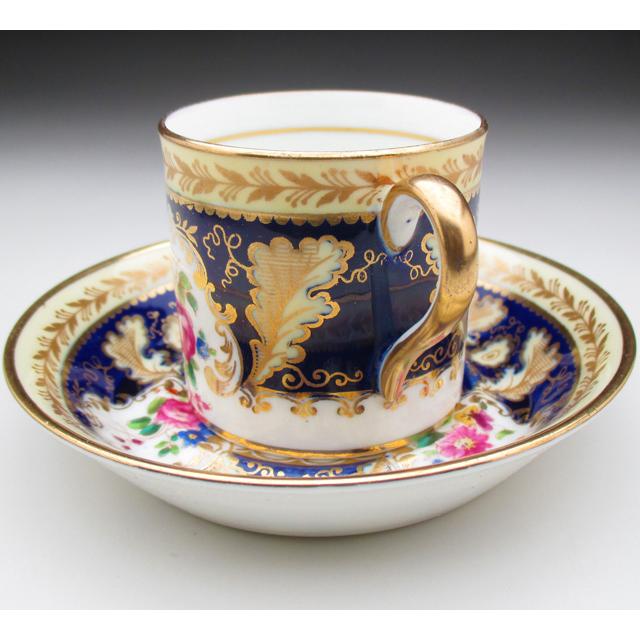 コウルドン 藍地金彩花絵 カップ&ソーサー アンティーク 1920年 コウルドン 藍地金彩花絵 カップ&ソーサー アンティーク 1920年