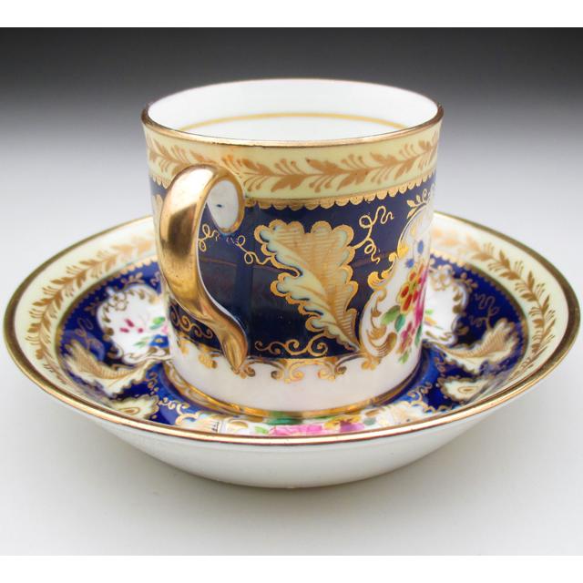 コウルドン 藍地金彩花絵 カップ&ソーサー アンティーク 1920年 コウルドン 藍地金彩花絵 カップ&ソーサー アンティーク 1920年