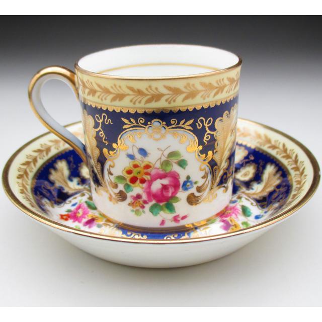 コウルドン 藍地金彩花絵 カップ&ソーサー アンティーク 1920年 コウルドン 藍地金彩花絵 カップ&ソーサー アンティーク 1920年
