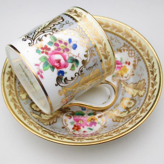 コウルドン　1920年代頃　アンティーク花柄装飾金彩プレート　5枚セット コウルドン グレー地金彩花絵 カップ＆ソーサー アンティーク 1920年