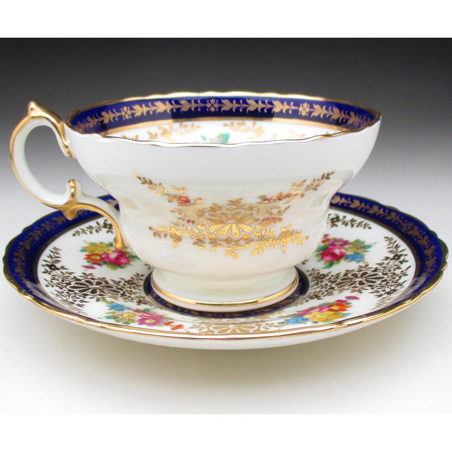 コウルドン 藍縁金彩花絵 トリオ カップ＆ソーサー＆プレート アンティーク 1905年 (a)_6
