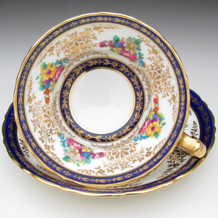コウルドン 藍縁金彩花絵 トリオ カップ＆ソーサー＆プレート アンティーク 1905年 (a)_8