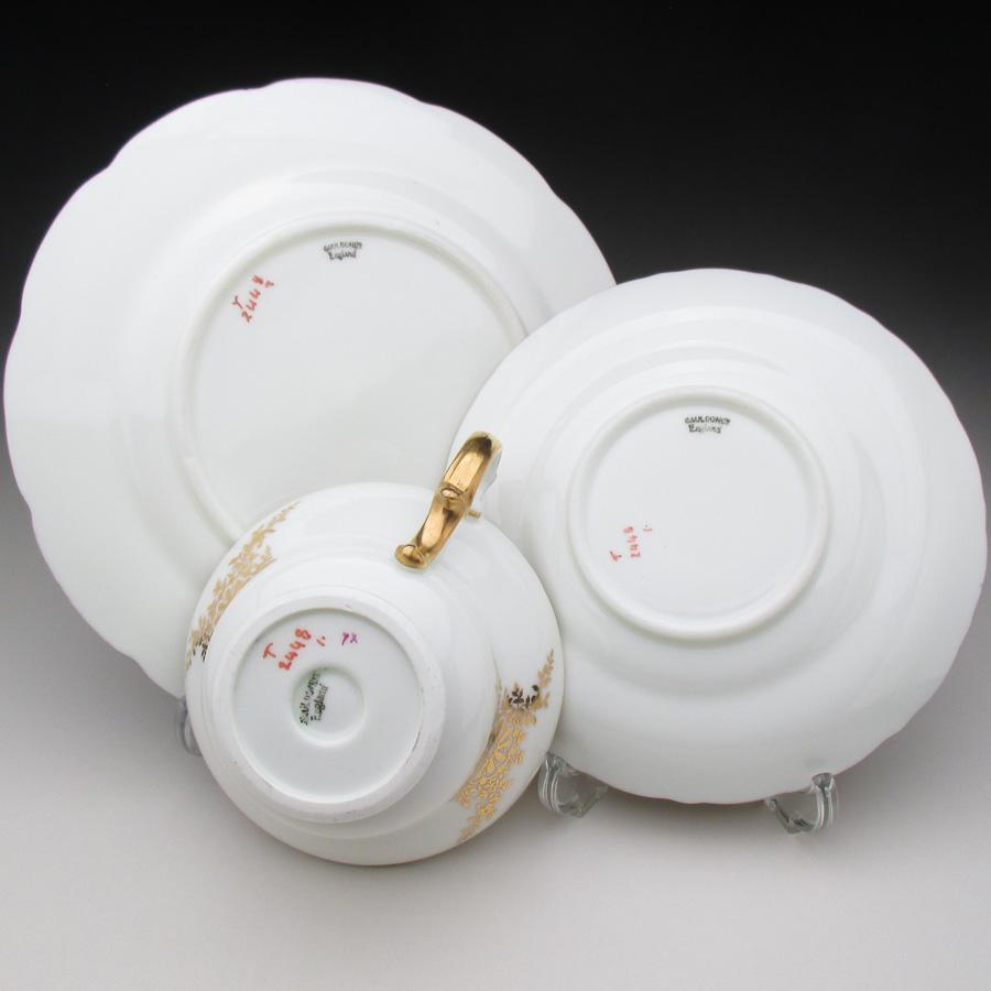 【コウルドン 】英国アンティーク 金彩 手描き 花絵 平皿　デザート皿　2枚 コウルドン 金彩薔薇絵 ダブルハンドル カップ＆ソーサー アンティーク