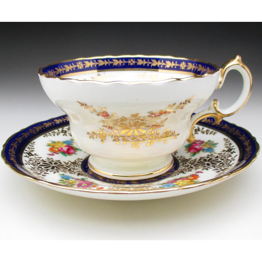 コウルドン 藍縁金彩花絵 トリオ カップ＆ソーサー＆プレート