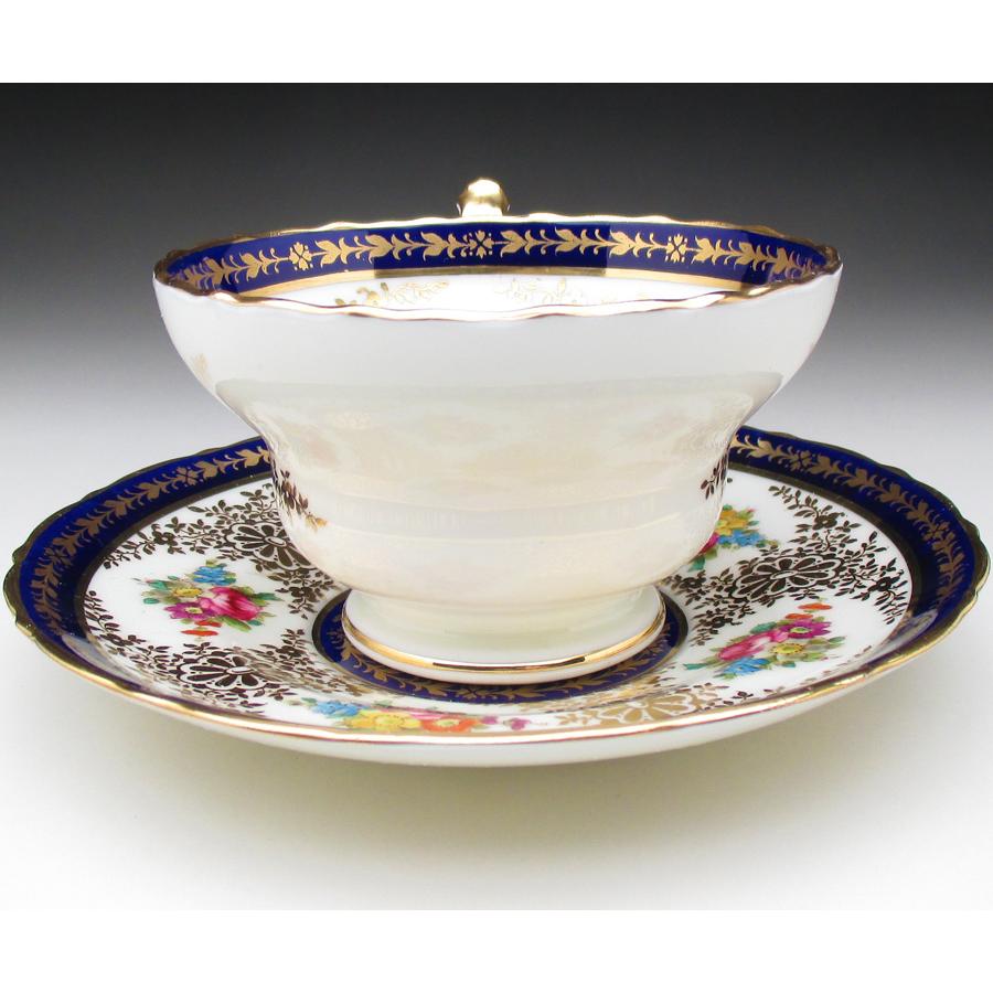 コウルドン 藍縁金彩花絵 トリオ カップ＆ソーサー＆プレート
