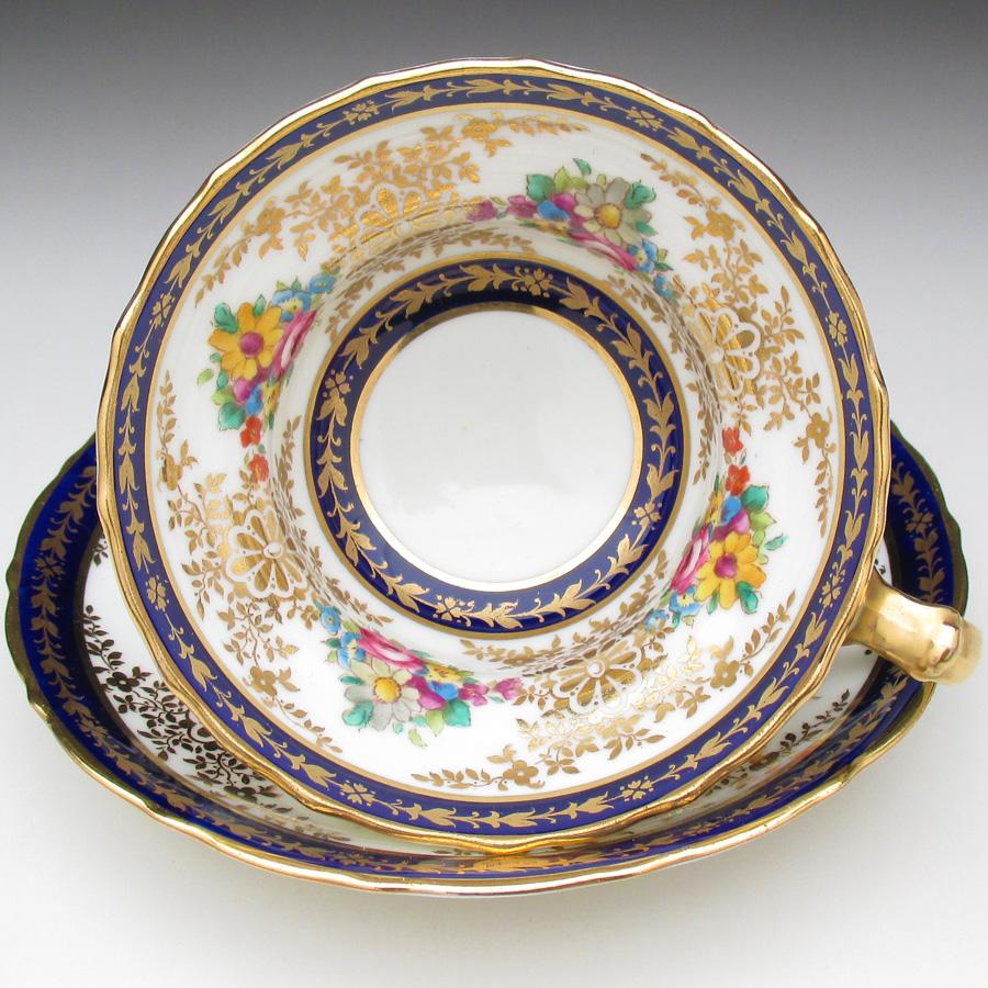 コウルドン 藍縁金彩花絵 トリオ カップ＆ソーサー＆プレート