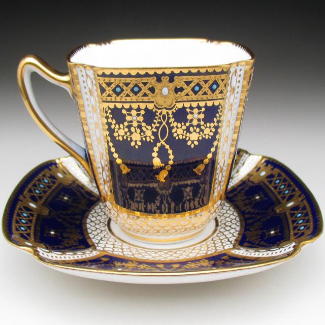 コープランド 藍地ジュール金盛り カップ＆ソーサー アンティーク 1900 