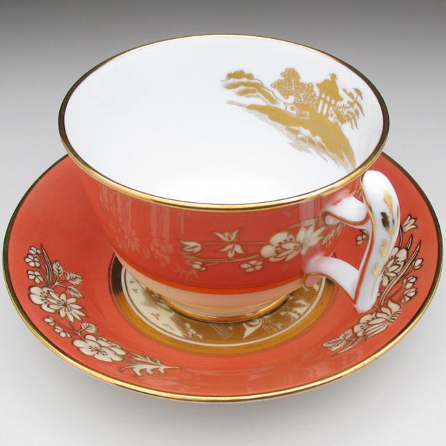 コープランド 黄赤地金彩東洋風景絵 カップ＆ソーサー アンティーク 