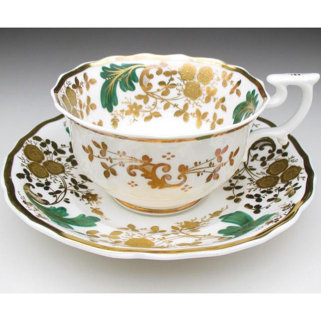 スポード レリーフ金彩草花文 カップ＆ソーサー アンティーク 19世紀