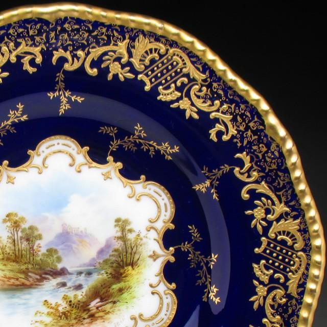 コールポート コバルト金盛り古城風景絵 プレート 23cm アンティーク  