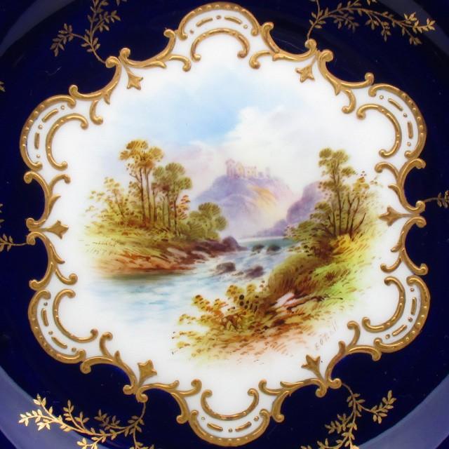 コールポート コバルト金盛り古城風景絵 プレート 23cm アンティーク  