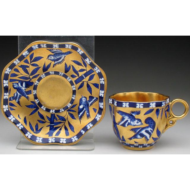 WEDGWOOD コールポート 金彩竹雀絵 カップ&ソーサー WEDGWOOD コールポート 金彩竹雀絵 カップ&ソーサー