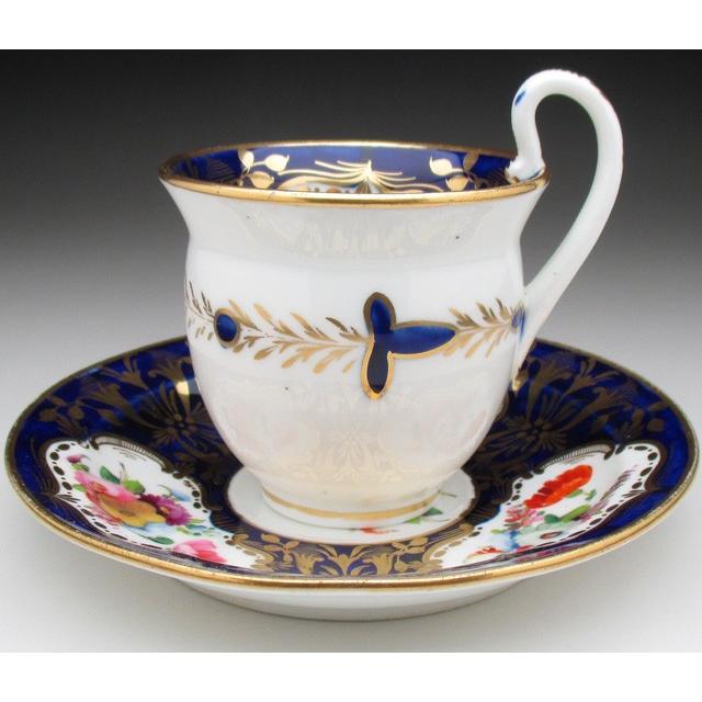 WEDGWOOD コールポート藍地金彩花束絵 カップ＆ソーサー アンティーク 