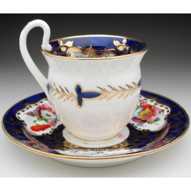 WEDGWOOD コールポート藍地金彩花束絵 カップ＆ソーサー アンティーク 