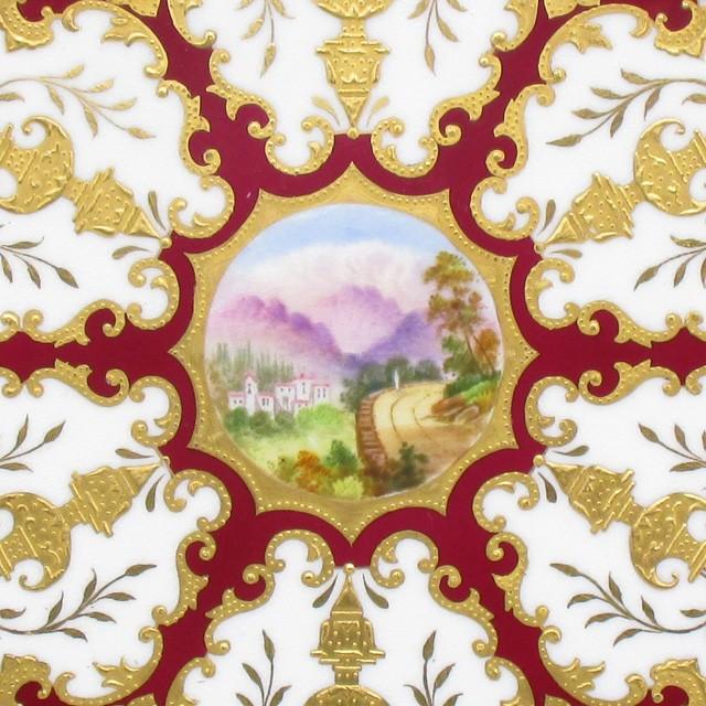 WEDGWOOD コールポート レッド地金盛り風景絵 プレート 24cm 