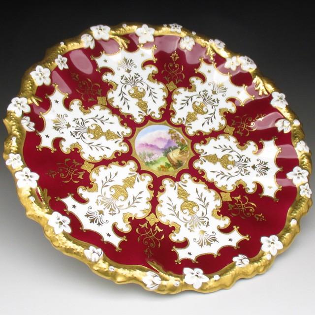 コールポート レッド地金盛り風景絵 プレート 24cm アンティーク 1891  