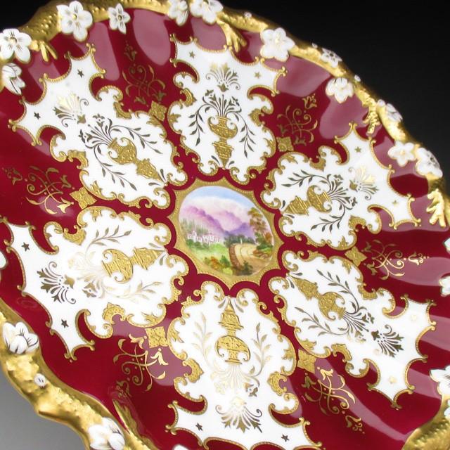 コールポート レッド地金盛り風景絵 プレート 24cm アンティーク 1891  