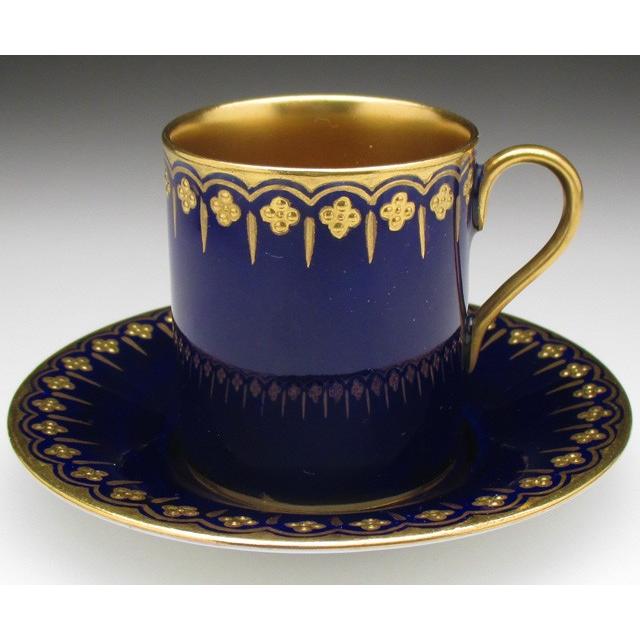 コールポート 藍地金盛り文 カップ＆ソーサー アンティーク 1891年 (b 