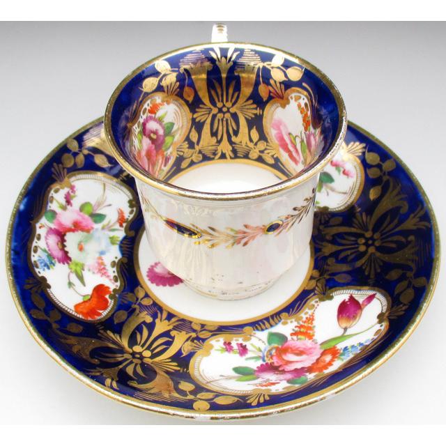 コールポート 藍地金彩花束絵 ティー＆コーヒーカップ＆ソーサー