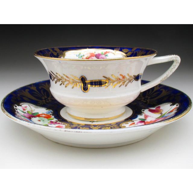 コールポート 藍地金彩花束絵 ティー＆コーヒーカップ＆ソーサー