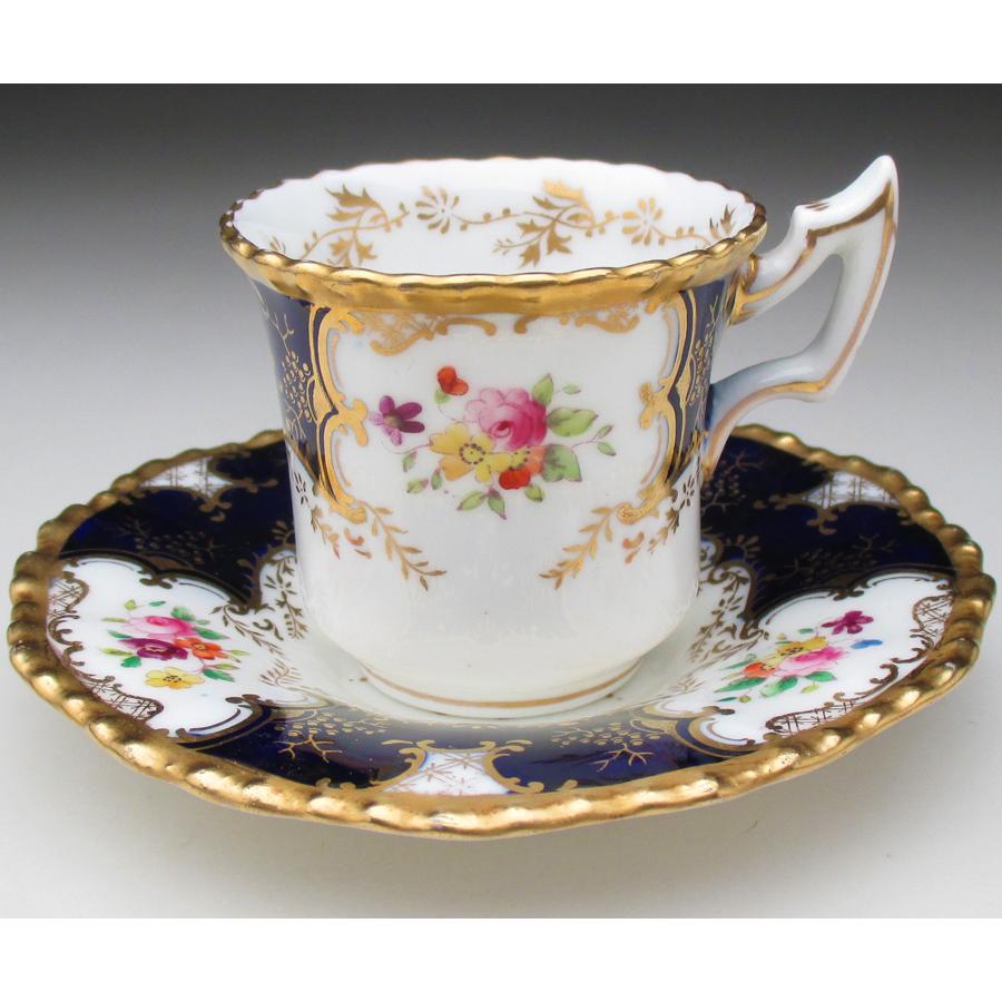 コールポート 藍地金彩花束絵 カップ＆ソーサー アンティーク 1891年