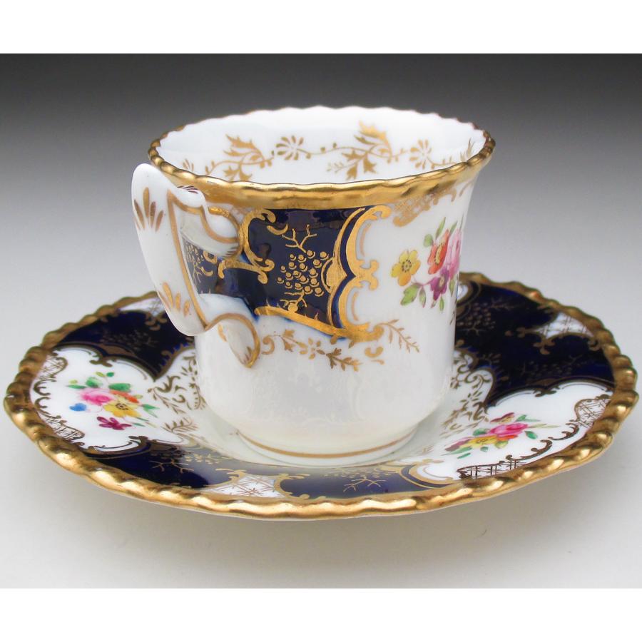 コールポート 藍地金彩花束絵 カップ＆ソーサー アンティーク 1891年