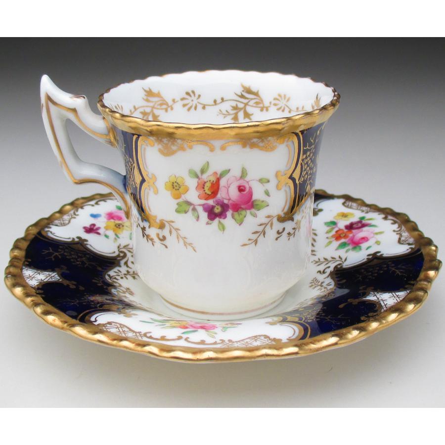 コールポート 藍地金彩花束絵 カップ＆ソーサー アンティーク 1891年