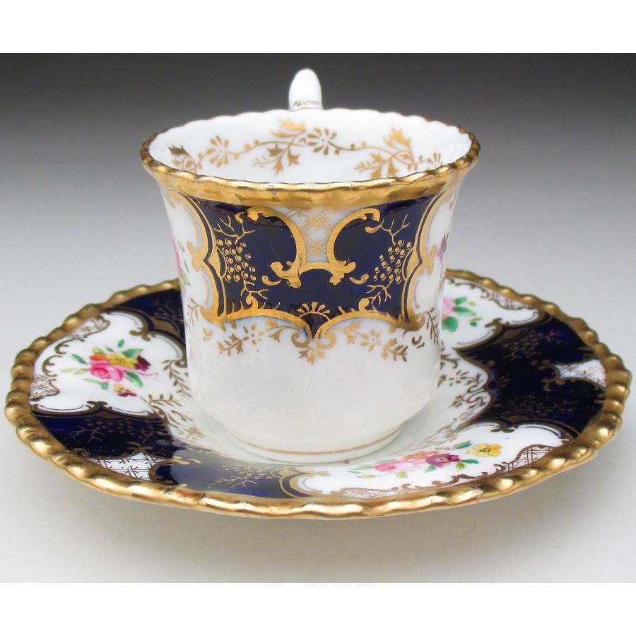 コールポート 藍地金彩花束絵 カップ＆ソーサー アンティーク 1891年