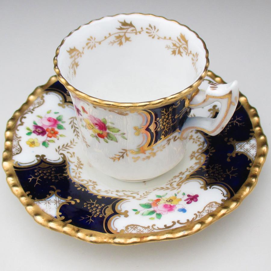 コールポート 藍地金彩花束絵 カップ＆ソーサー アンティーク 1891年