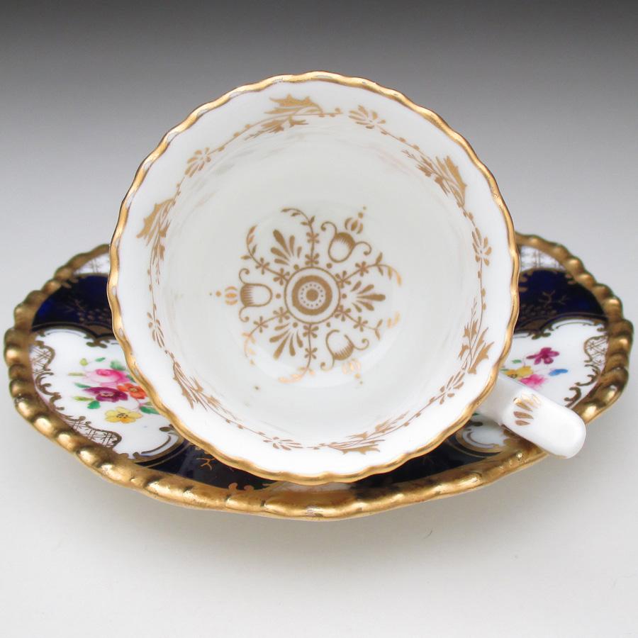 コールポート 藍地金彩花束絵 カップ＆ソーサー アンティーク 1891年