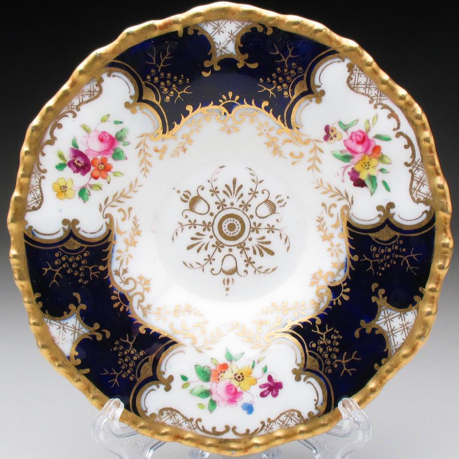 コールポート 藍地金彩花束絵 カップ＆ソーサー アンティーク 1891年