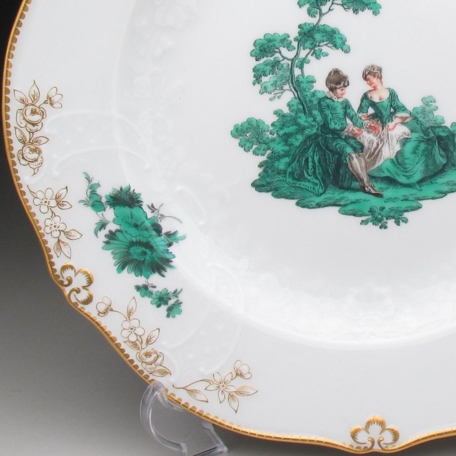 #オールドマイセン プレート グリーンフラワー 金彩装飾P-3 オールドマイセン プレート グリーンフラワー 金彩装飾P-3