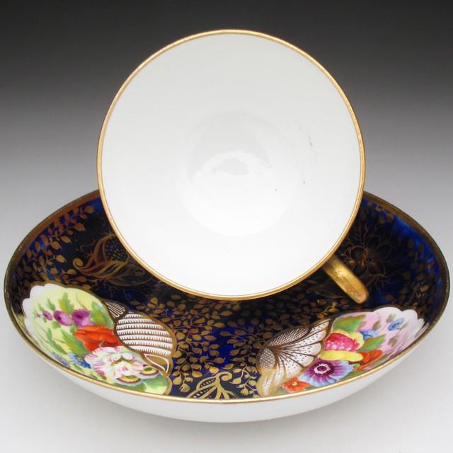 ミントン 藍地金彩花束絵 カップ＆ソーサー アンティーク 19世紀初期 