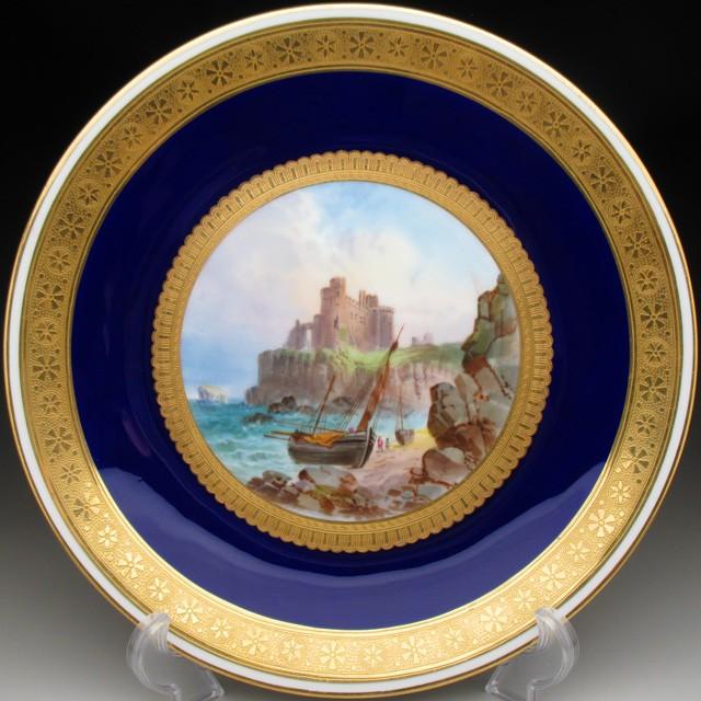 ミントン コバルト金彩古城風景絵 プレート 24cm アンティーク 1873年 
